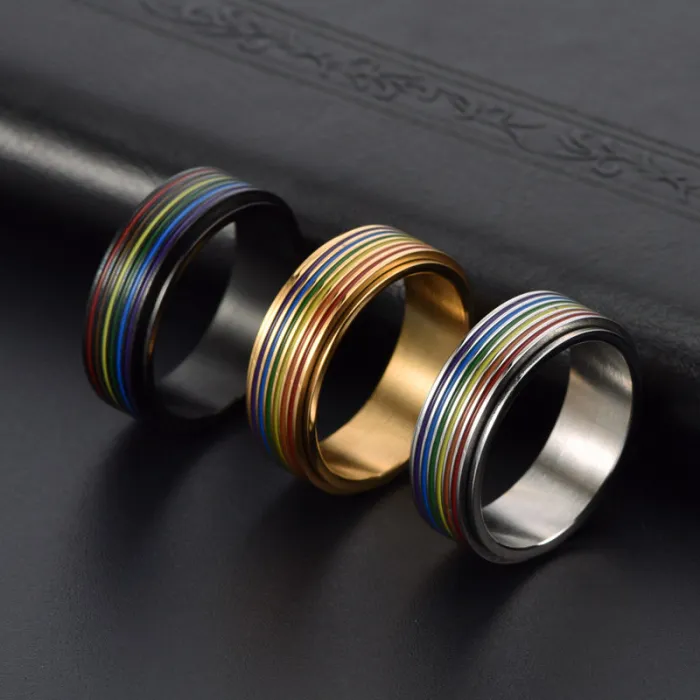 Wholesale Stainless Steel Rotatable Ring 6 Colors | Bulk Supplier Factory Price Unisex Jewelry