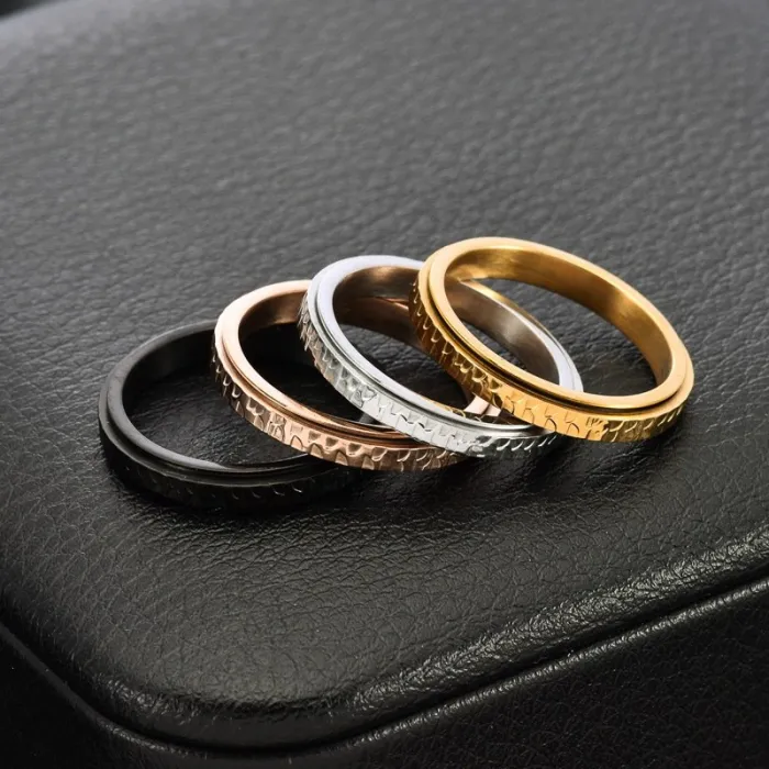 Wholesale 3MM Hammered Rotatable Ring Stainless Steel | Bulk Supplier Factory Price Women's Minimalist Jewelry