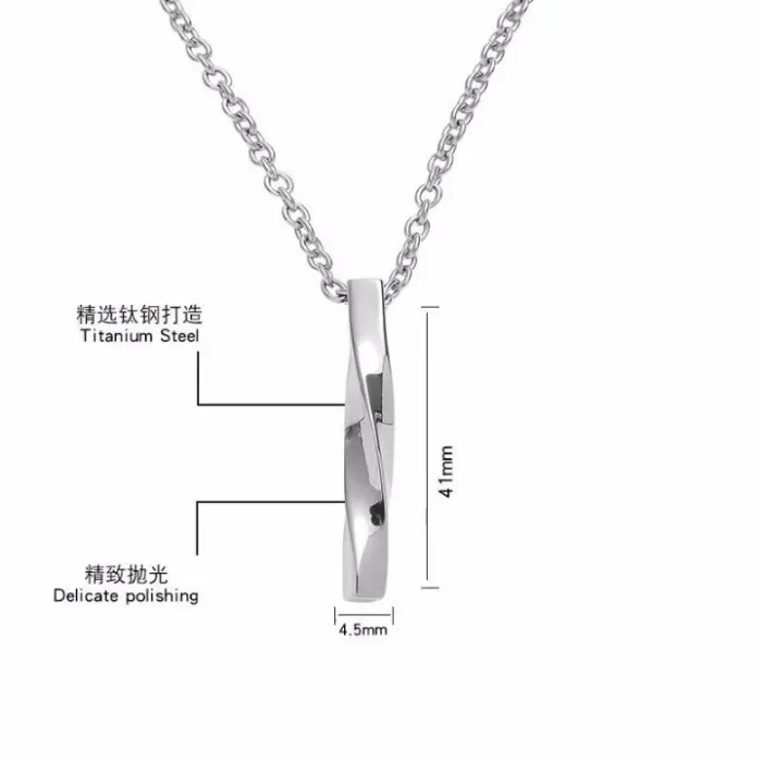 Wholesale Twisted Bar Pendant Necklace Stainless Steel | Bulk Supplier Factory Price Men's Minimalist Hip Hop Jewelry