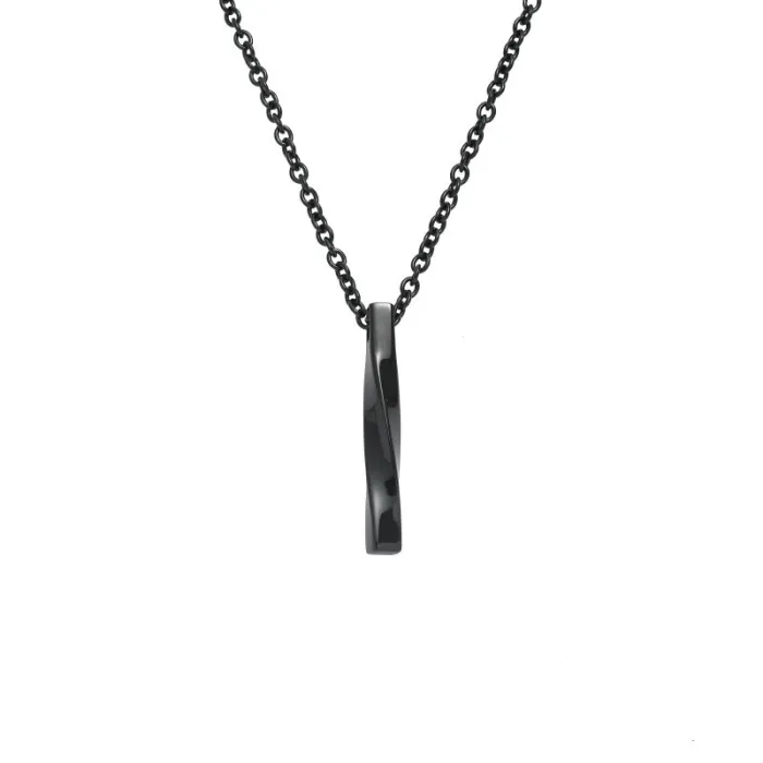 Wholesale Twisted Bar Pendant Necklace Stainless Steel | Bulk Supplier Factory Price Men's Minimalist Hip Hop Jewelry
