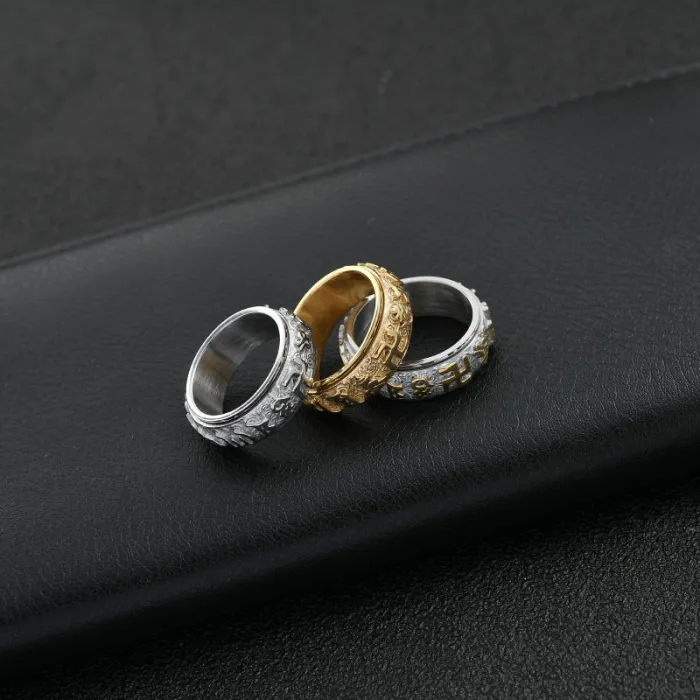 Wholesale Six True Words Rotatable Ring Stainless Steel | Bulk Supplier Factory Price Bold Men's Jewelry
