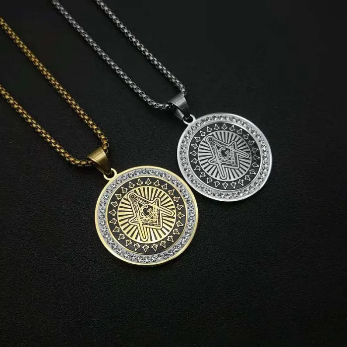 Wholesale 316 Stainless Steel Gold Plated Masonic AG Pendant Necklace – Hip Hop Iced Out Jewelry Bulk Supplier Factory Price