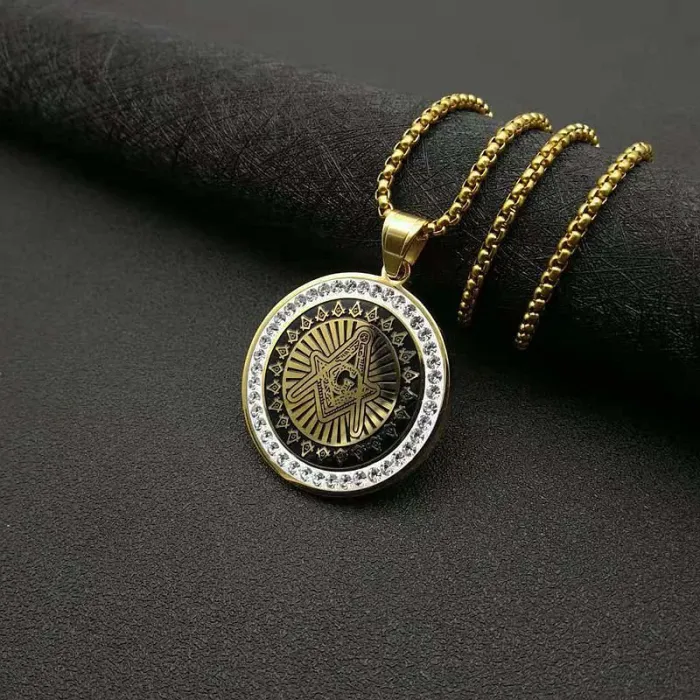 Wholesale 316 Stainless Steel Gold Plated Masonic AG Pendant Necklace – Hip Hop Iced Out Jewelry Bulk Supplier Factory Price