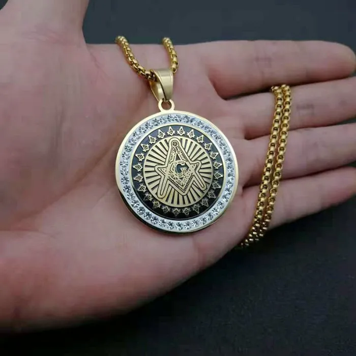 Wholesale 316 Stainless Steel Gold Plated Masonic AG Pendant Necklace – Hip Hop Iced Out Jewelry Bulk Supplier Factory Price