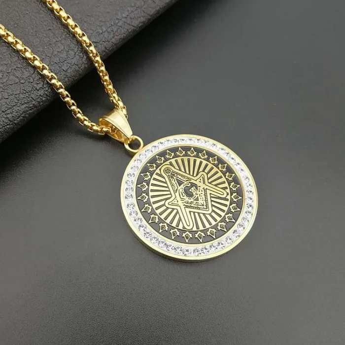 Wholesale 316 Stainless Steel Gold Plated Masonic AG Pendant Necklace – Hip Hop Iced Out Jewelry Bulk Supplier Factory Price