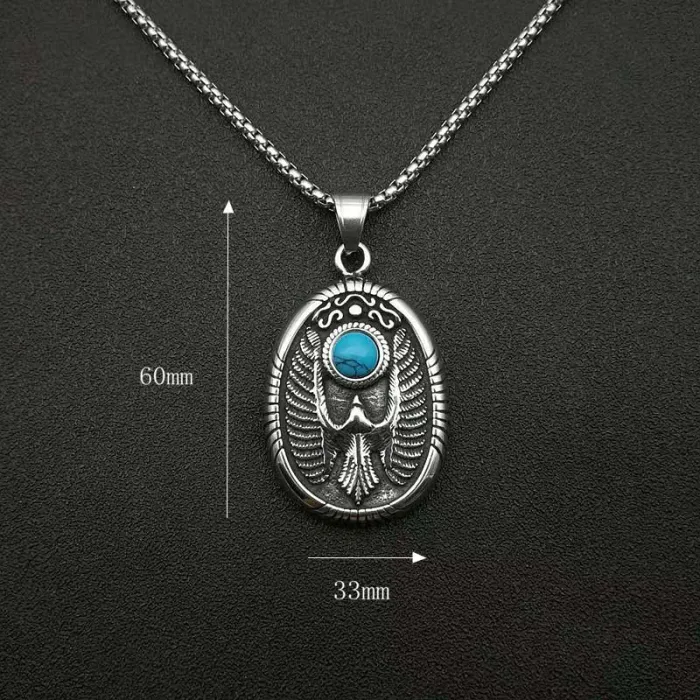 Wholesale Polished Titanium Steel Eagle Pendant Necklace with Turquoise – Vintage Punk Jewelry Bulk Supplier Factory Price
