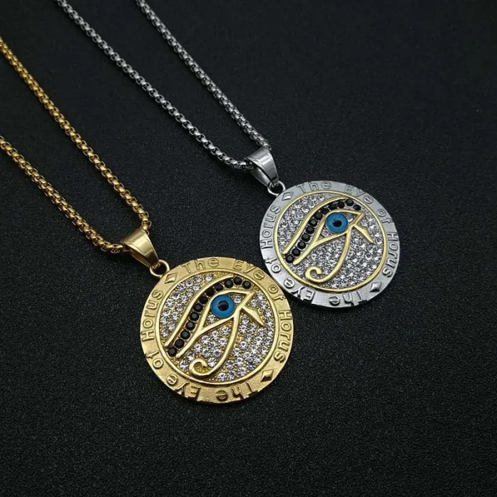 Wholesale Gold Plated Titanium Steel Eye of Horus Pendant Necklace – Hip Hop Iced Out Jewelry Bulk Supplier Factory Price