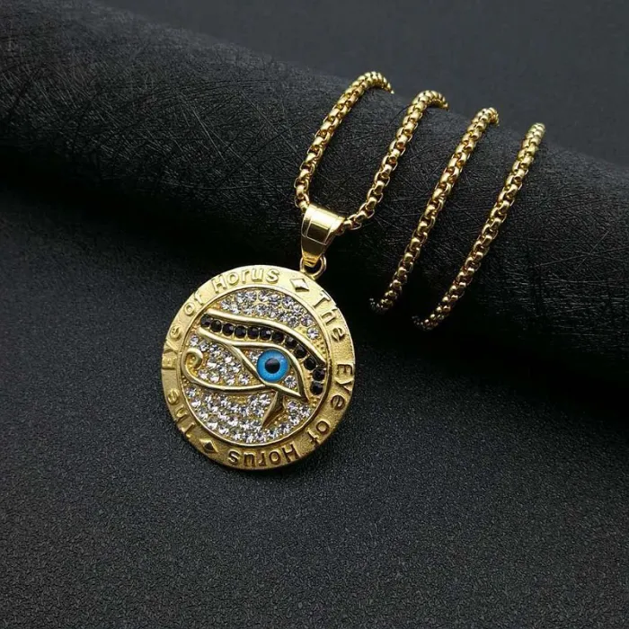 Wholesale Gold Plated Titanium Steel Eye of Horus Pendant Necklace – Hip Hop Iced Out Jewelry Bulk Supplier Factory Price