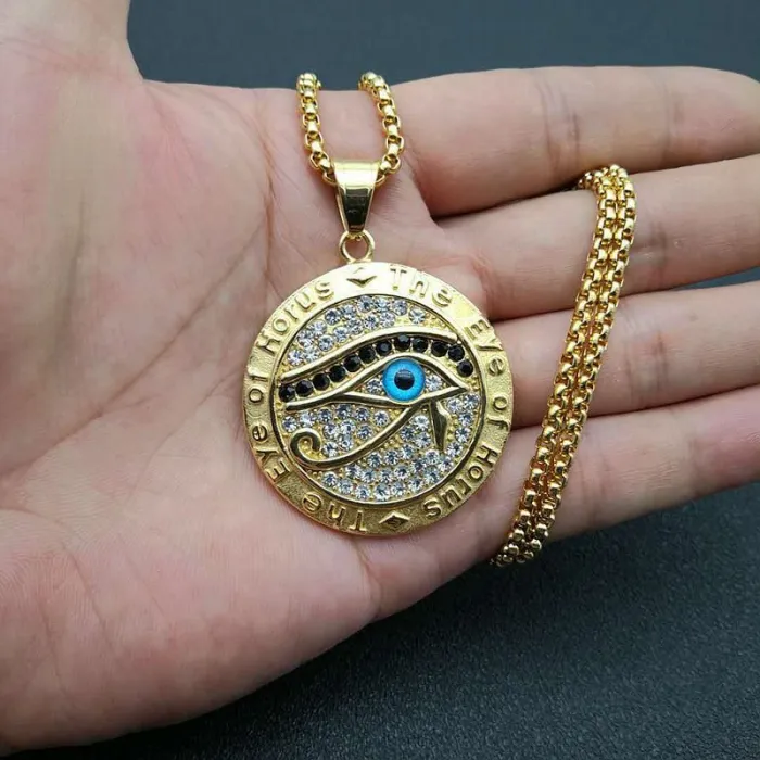 Wholesale Gold Plated Titanium Steel Eye of Horus Pendant Necklace – Hip Hop Iced Out Jewelry Bulk Supplier Factory Price