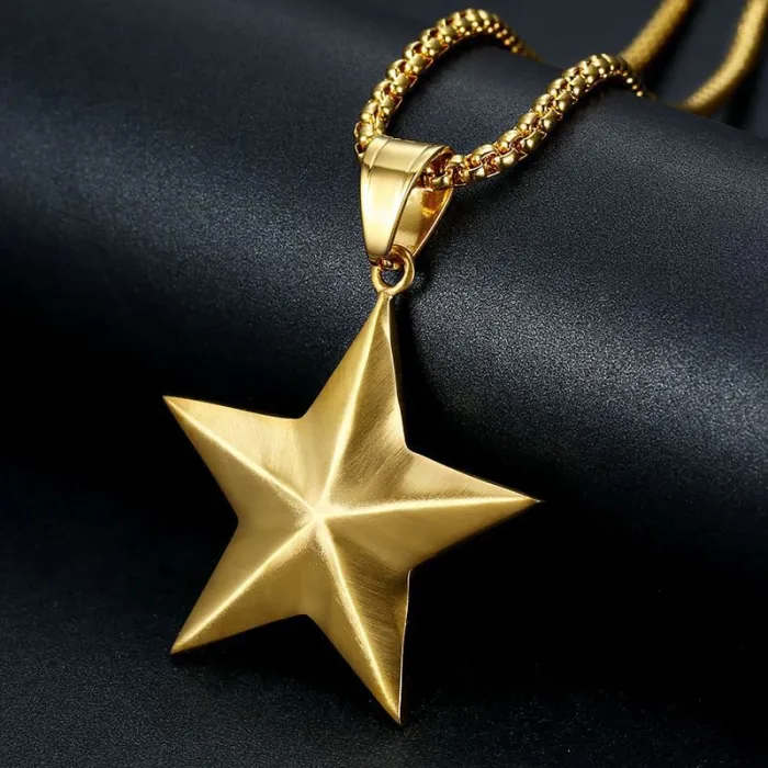 Wholesale Gold Plated Titanium Steel Five Pointed Star Pendant Necklace – Hip Hop Iced Out Jewelry Bulk Supplier Factory Price