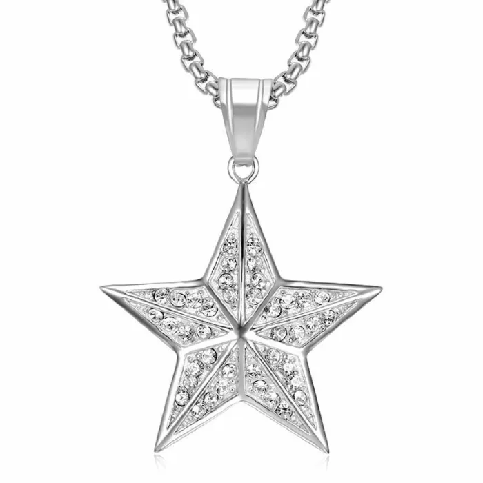 Wholesale Gold Plated Titanium Steel Five Pointed Star Pendant Necklace – Hip Hop Iced Out Jewelry Bulk Supplier Factory Price