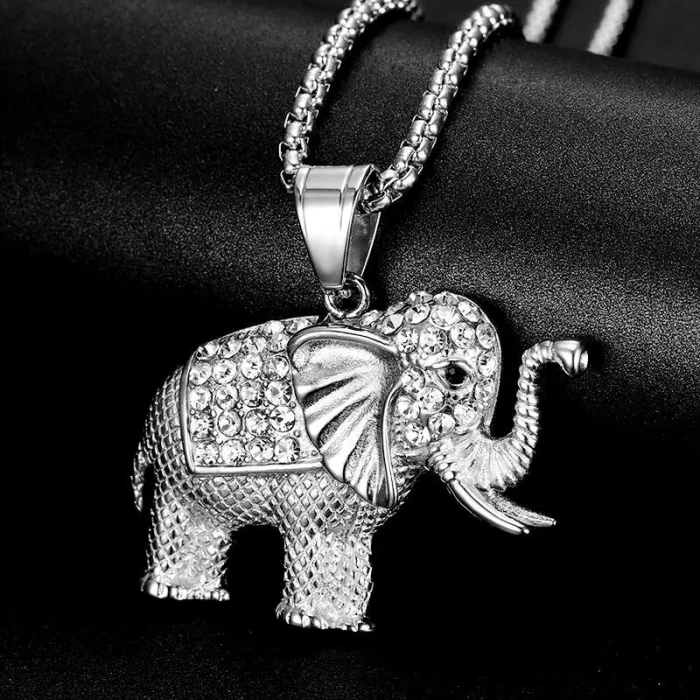 Wholesale Gold Plated Titanium Steel African Elephant Pendant Necklace – Hip Hop Iced Out Jewelry Bulk Supplier Factory Price