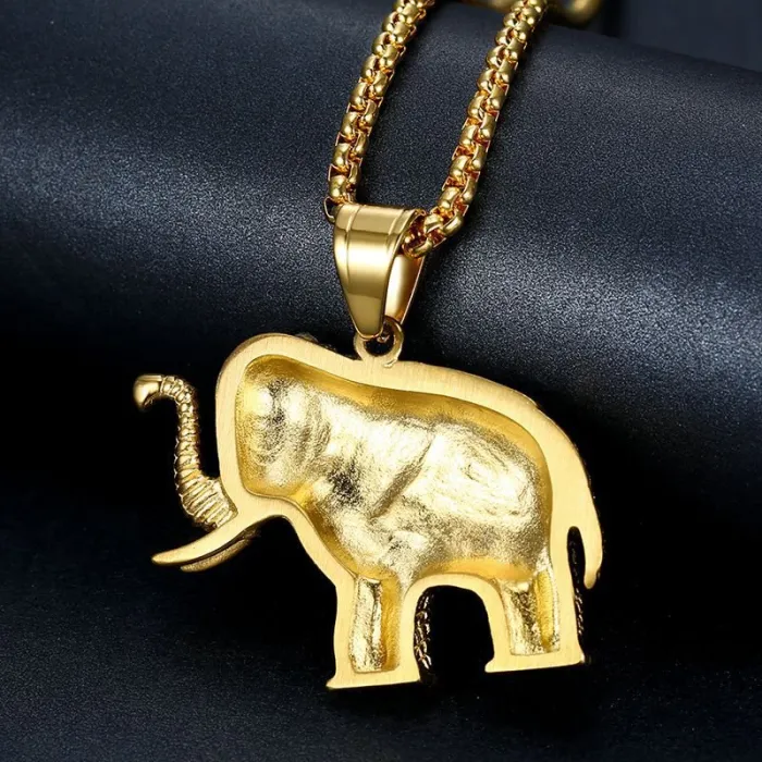 Wholesale Gold Plated Titanium Steel African Elephant Pendant Necklace – Hip Hop Iced Out Jewelry Bulk Supplier Factory Price