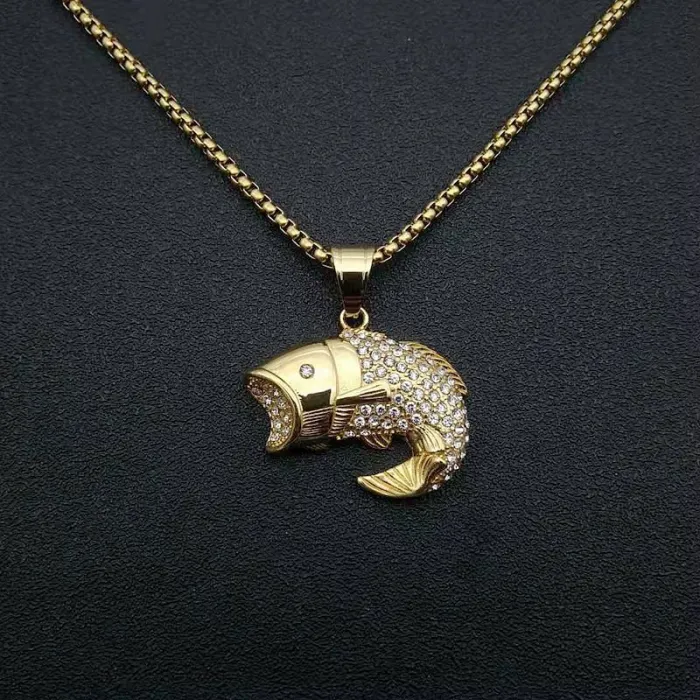 Wholesale Gold Plated Titanium Steel & Stainless Steel Koi Fish Pendant Necklace – Hip Hop Iced Out Jewelry Bulk Supplier Factory Price