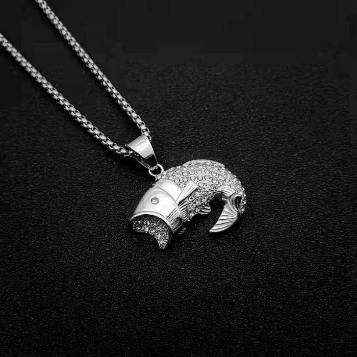 Wholesale Gold Plated Titanium Steel & Stainless Steel Koi Fish Pendant Necklace – Hip Hop Iced Out Jewelry Bulk Supplier Factory Price