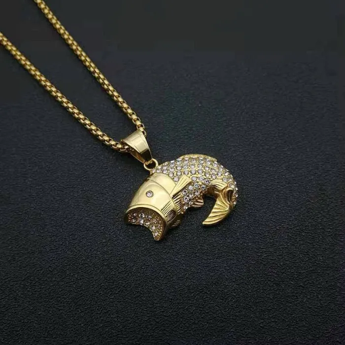 Wholesale Gold Plated Titanium Steel & Stainless Steel Koi Fish Pendant Necklace – Hip Hop Iced Out Jewelry Bulk Supplier Factory Price