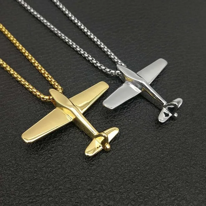Wholesale Gold Plated Titanium Steel Airplane Pendant Necklace – Hip Hop Jewelry Bulk Supplier Factory Price