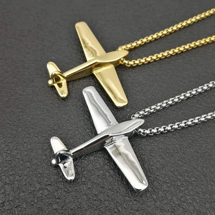 Wholesale Gold Plated Titanium Steel Airplane Pendant Necklace – Hip Hop Jewelry Bulk Supplier Factory Price