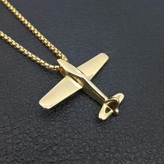 Wholesale Gold Plated Titanium Steel Airplane Pendant Necklace – Hip Hop Jewelry Bulk Supplier Factory Price