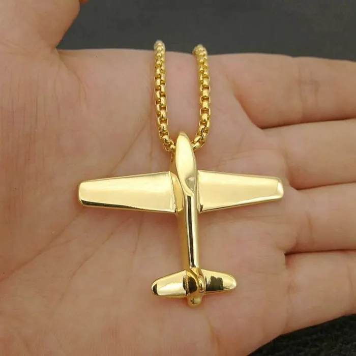 Wholesale Gold Plated Titanium Steel Airplane Pendant Necklace – Hip Hop Jewelry Bulk Supplier Factory Price