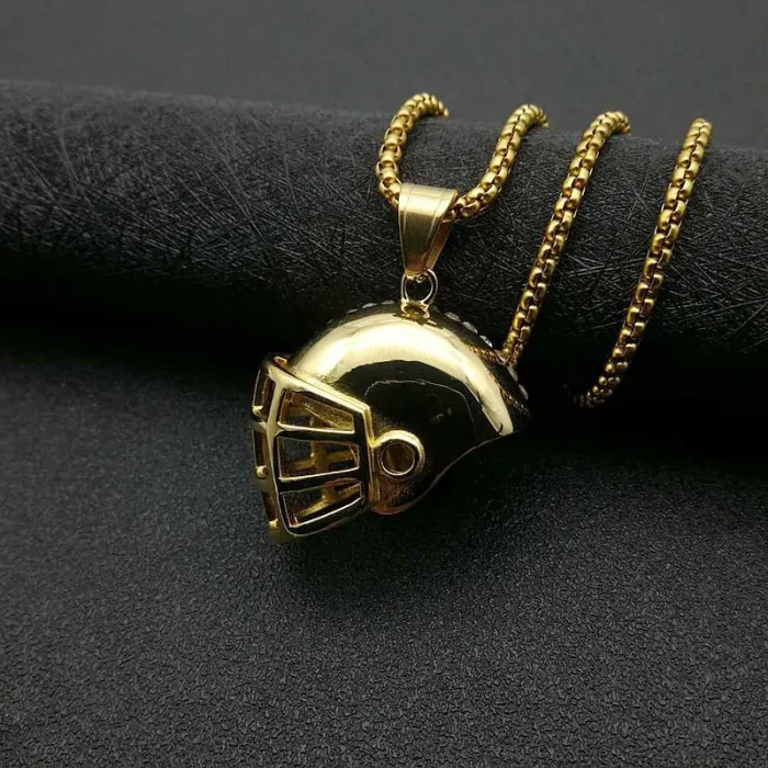 Wholesale Gold Plated Titanium Steel Football Helmet Pendant Necklace – Hip Hop Iced Out Sports Jewelry Bulk Supplier Factory Price