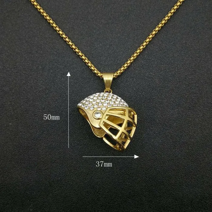 Wholesale Gold Plated Titanium Steel Football Helmet Pendant Necklace – Hip Hop Iced Out Sports Jewelry Bulk Supplier Factory Price