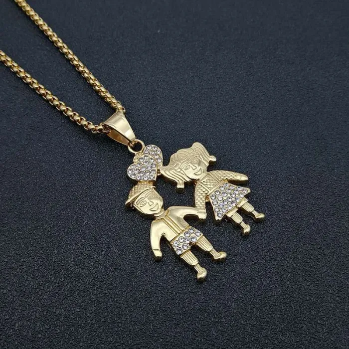 Wholesale Gold Plated Titanium Steel Boy and Girl Pendant Necklace – Hip Hop Iced Out Jewelry Bulk Supplier Factory Price