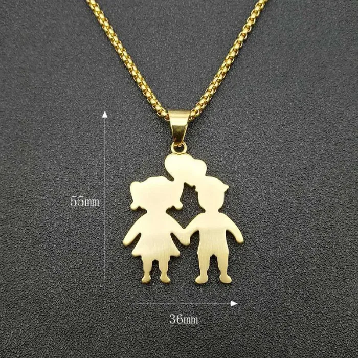 Wholesale Gold Plated Titanium Steel Boy and Girl Pendant Necklace – Hip Hop Iced Out Jewelry Bulk Supplier Factory Price