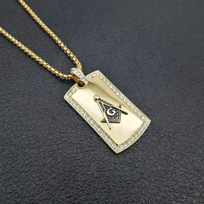Wholesale Gold Plated Titanium Steel Masonic AG Pendant Necklace – Hip Hop Iced Out Jewelry Bulk Supplier Factory Price