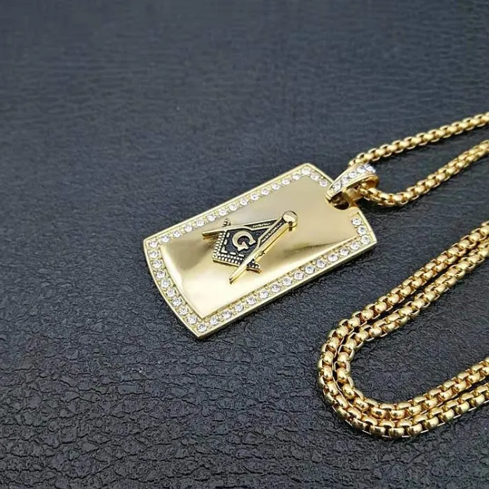 Wholesale Gold Plated Titanium Steel Masonic AG Pendant Necklace – Hip Hop Iced Out Jewelry Bulk Supplier Factory Price