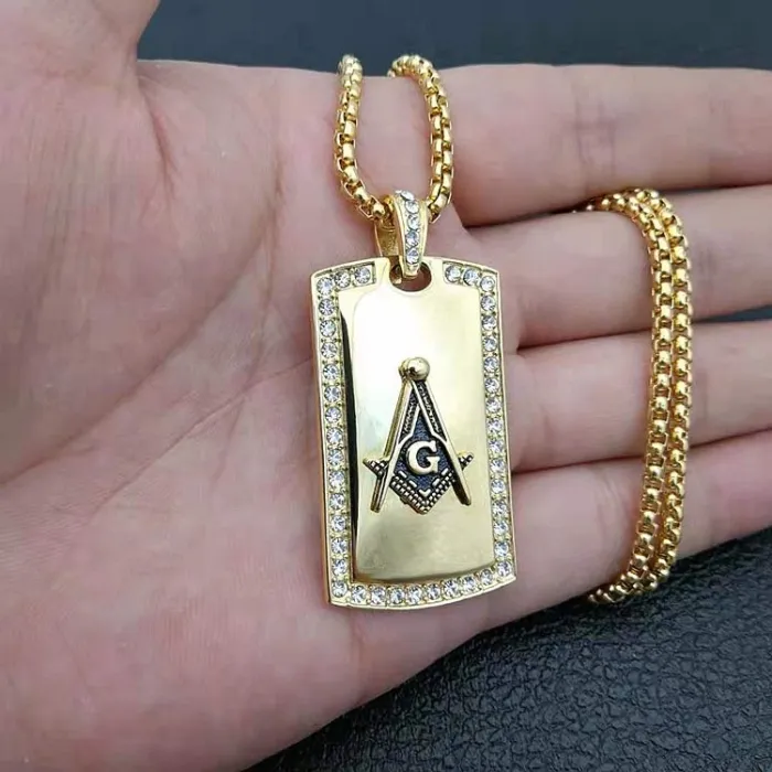 Wholesale Gold Plated Titanium Steel Masonic AG Pendant Necklace – Hip Hop Iced Out Jewelry Bulk Supplier Factory Price