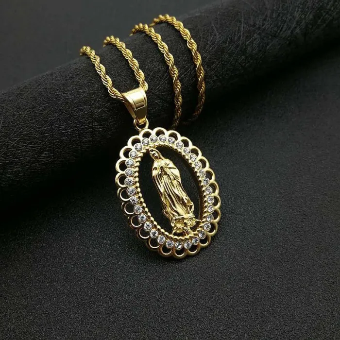 Wholesale Gold Plated Titanium Steel Virgin Mary Pendant Necklace – Hip Hop Religious Jewelry Bulk Supplier Factory Price