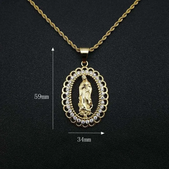 Wholesale Gold Plated Titanium Steel Virgin Mary Pendant Necklace – Hip Hop Religious Jewelry Bulk Supplier Factory Price