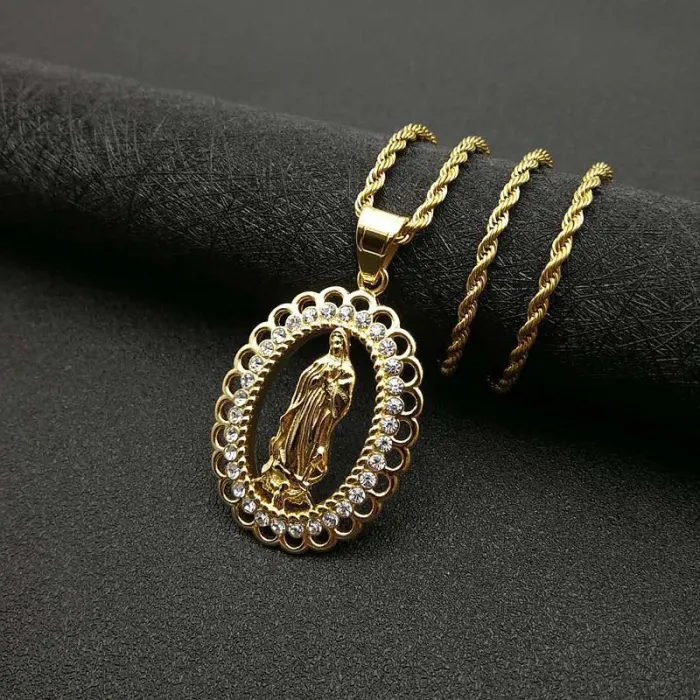 Wholesale Gold Plated Titanium Steel Virgin Mary Pendant Necklace – Hip Hop Religious Jewelry Bulk Supplier Factory Price