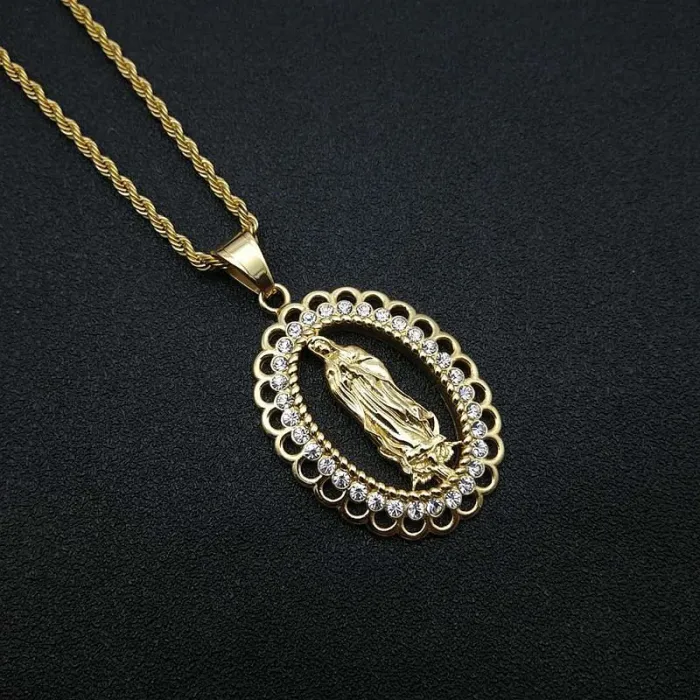 Wholesale Gold Plated Titanium Steel Virgin Mary Pendant Necklace – Hip Hop Religious Jewelry Bulk Supplier Factory Price