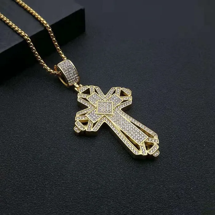 Wholesale Gold Plated Titanium Steel Cross Pendant Necklace – Hip Hop Iced Out Religious Jewelry Bulk Supplier Factory Price