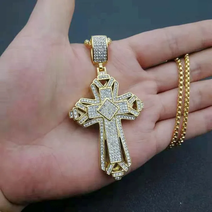 Wholesale Gold Plated Titanium Steel Cross Pendant Necklace – Hip Hop Iced Out Religious Jewelry Bulk Supplier Factory Price