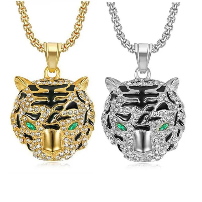 Wholesale Gold Plated Titanium Steel Tiger Head Pendant Necklace – Hip Hop Iced Out Jewelry Bulk Supplier Factory Price
