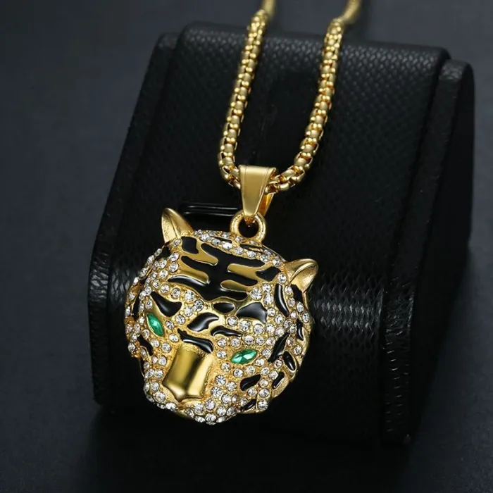Wholesale Gold Plated Titanium Steel Tiger Head Pendant Necklace – Hip Hop Iced Out Jewelry Bulk Supplier Factory Price
