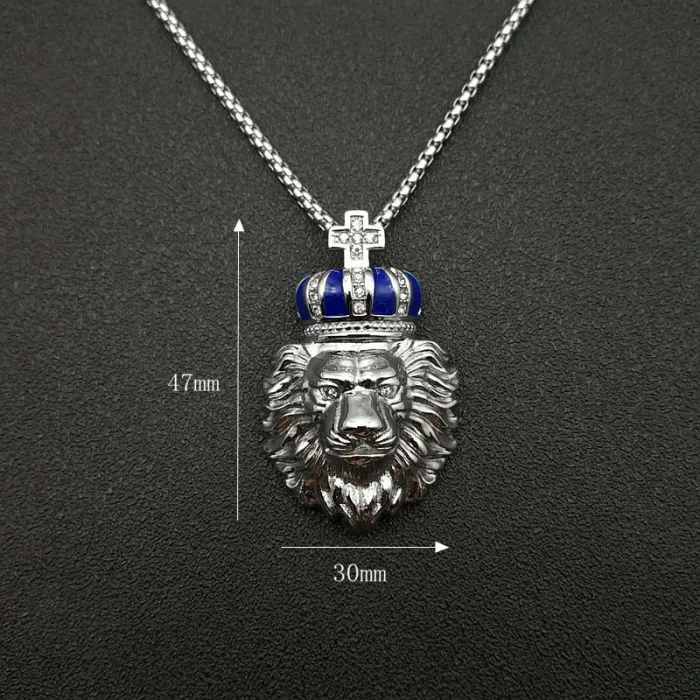 Wholesale Gold Plated Titanium Steel Crown Lion Head Pendant Necklace – Hip Hop Iced Out Jewelry Bulk Supplier Factory Price