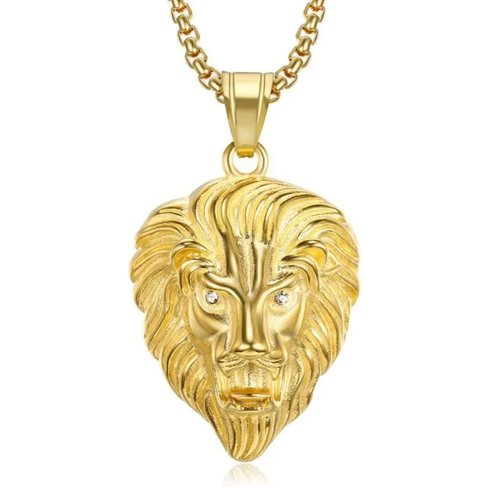 Wholesale Gold Plated Titanium Steel Lion Head Pendant Necklace – Hip Hop Iced Out Jewelry Bulk Supplier Factory Price