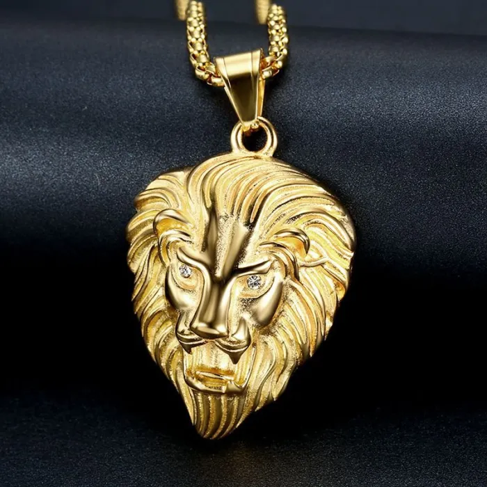 Wholesale Gold Plated Titanium Steel Lion Head Pendant Necklace – Hip Hop Iced Out Jewelry Bulk Supplier Factory Price
