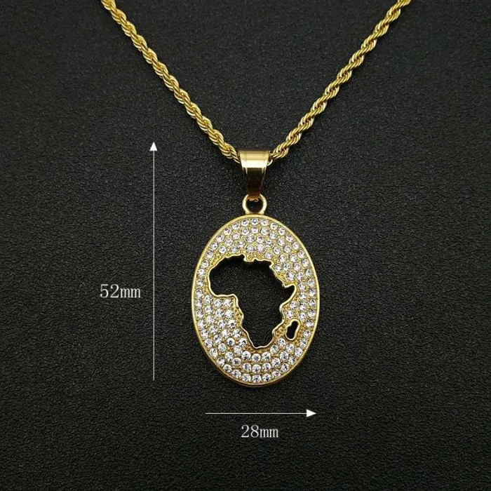 Wholesale Gold Plated Titanium Steel Africa Map Pendant Necklace – Hip Hop Iced Out Jewelry Bulk Supplier Factory Price