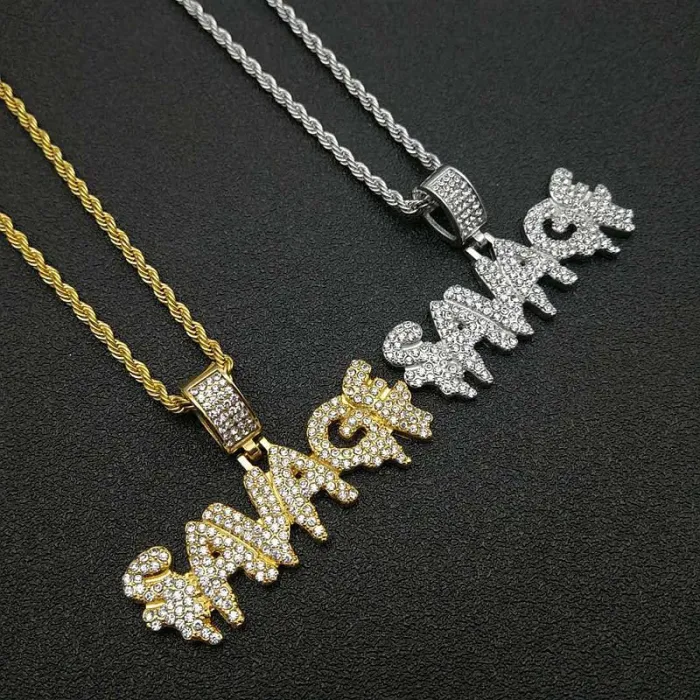Wholesale Gold Plated Titanium Steel SAVAGE Pendant Necklace – Hip Hop Iced Out Jewelry Bulk Supplier Factory Price