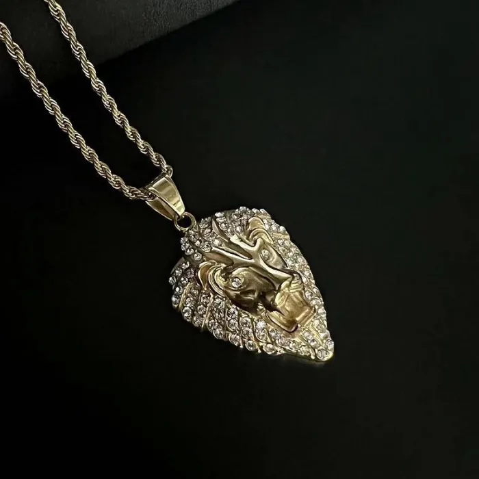 Wholesale Gold Plated Titanium Steel Lion Head Pendant Necklace – Hip Hop Iced Out Jewelry Bulk Supplier Factory Price