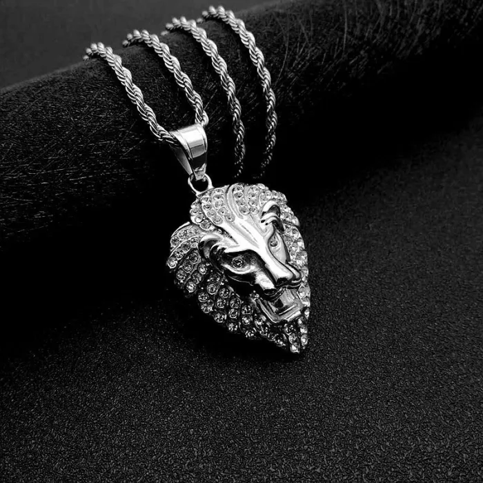 Wholesale Gold Plated Titanium Steel Lion Head Pendant Necklace – Hip Hop Iced Out Jewelry Bulk Supplier Factory Price