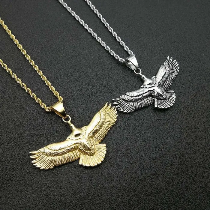 Wholesale Polished Gold Plated Titanium Steel Eagle Pendant Necklace – Vintage Punk Jewelry Bulk Supplier Factory Price