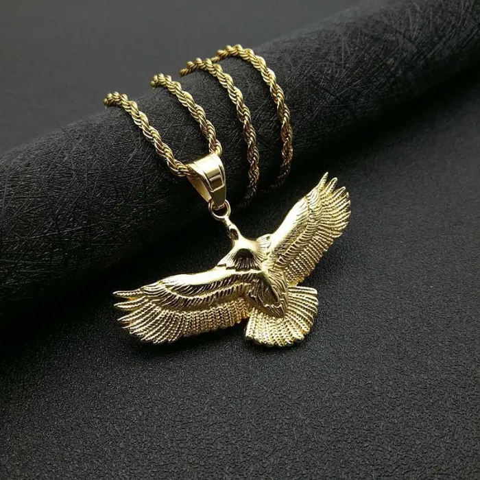 Wholesale Polished Gold Plated Titanium Steel Eagle Pendant Necklace – Vintage Punk Jewelry Bulk Supplier Factory Price