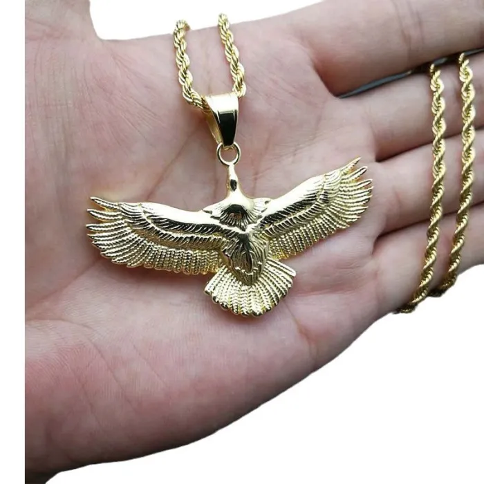 Wholesale Polished Gold Plated Titanium Steel Eagle Pendant Necklace – Vintage Punk Jewelry Bulk Supplier Factory Price