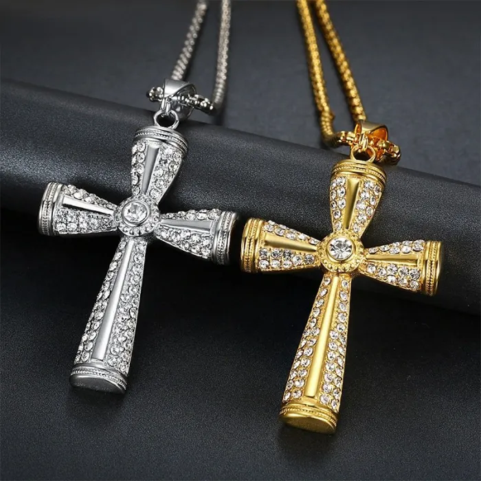 Wholesale Gold Plated Titanium Steel Cross Pendant Necklace – Hip Hop Iced Out Religious Jewelry Bulk Supplier Factory Price
